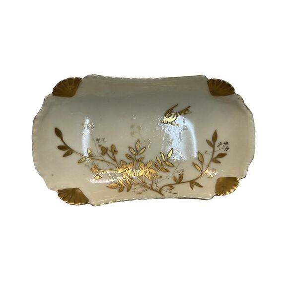 Antique Haviland Limoges France Rectangular White Gold Tray Bird Shells 1889 - Picture 3 of 15